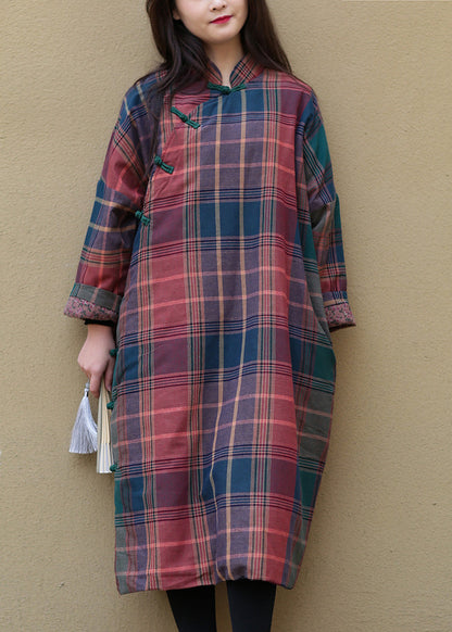 Stil Stehkragen Plaid Seite Offen Warme Fleece Dicke Baumwolle Parka Winter