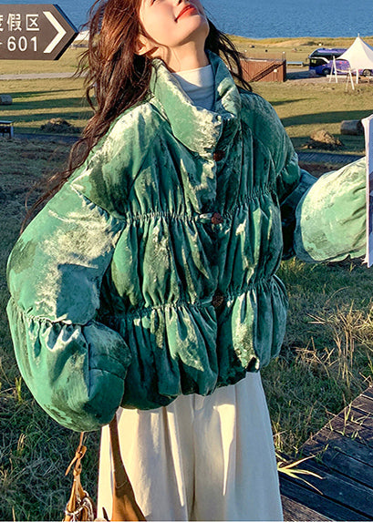 Oversize-Steppjacke mit Print in Teegrün und Laternenärmeln