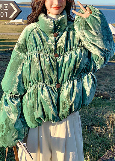 Oversize-Steppjacke mit Print in Teegrün und Laternenärmeln