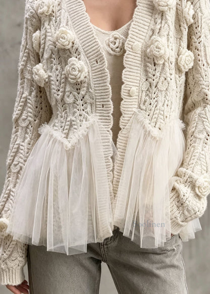 Style V Neck Floral Tulle Patchwork Knit Two Pieces Set Fall