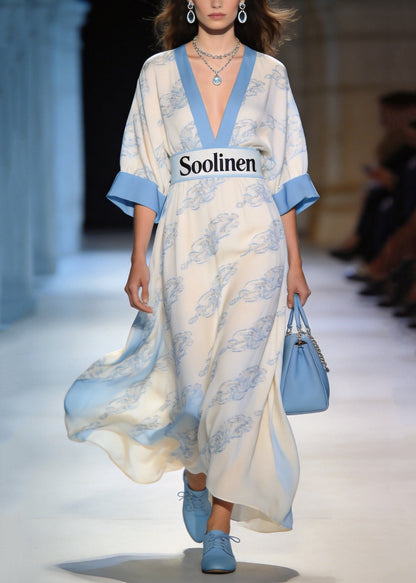 Style V Neck Print Patchwork Chiffon Dress Summer