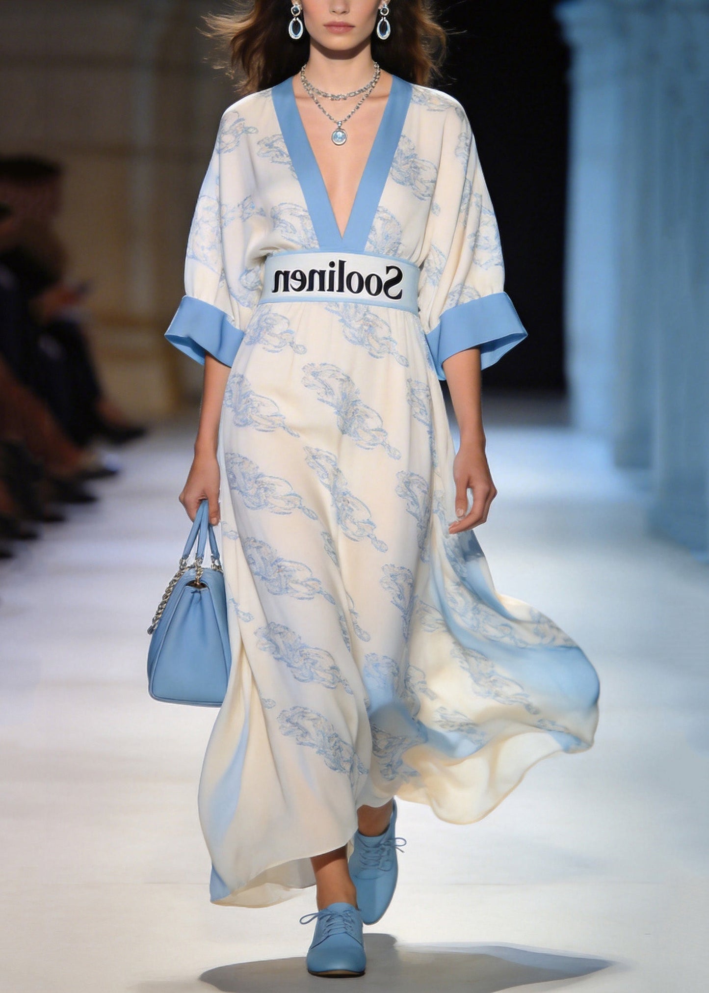 Style V Neck Print Patchwork Chiffon Dress Summer