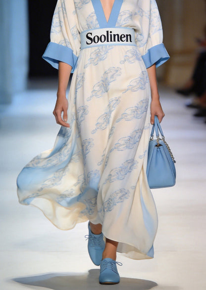 Style V Neck Print Patchwork Chiffon Dress Summer