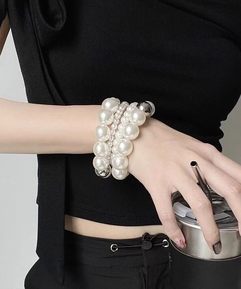 Style White Alloy Multiple Layers Winding Pearl Charm Bracelet