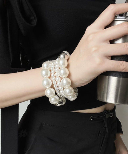 Style White Alloy Multiple Layers Winding Pearl Charm Bracelet