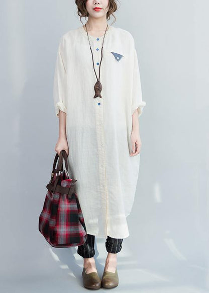 Style White Button Maxi Summer Cotton Dress - SooLinen