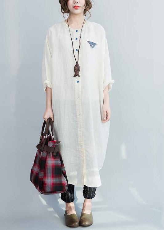 Style White Button Maxi Summer Cotton Dress - SooLinen