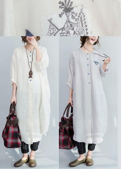 Style White Button Maxi Summer Cotton Dress - SooLinen