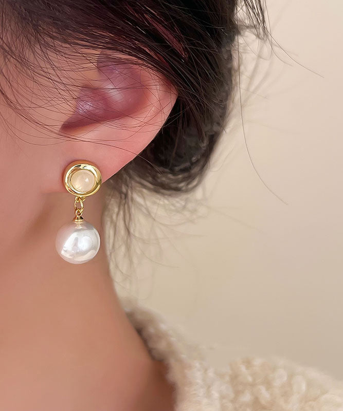 Pendientes colgantes de perla dorada de cobre blanco