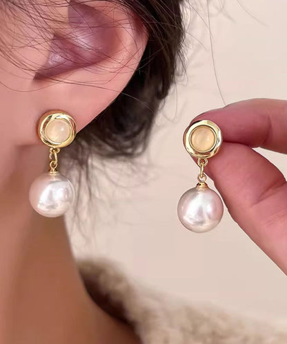 Pendientes colgantes de perla dorada de cobre blanco