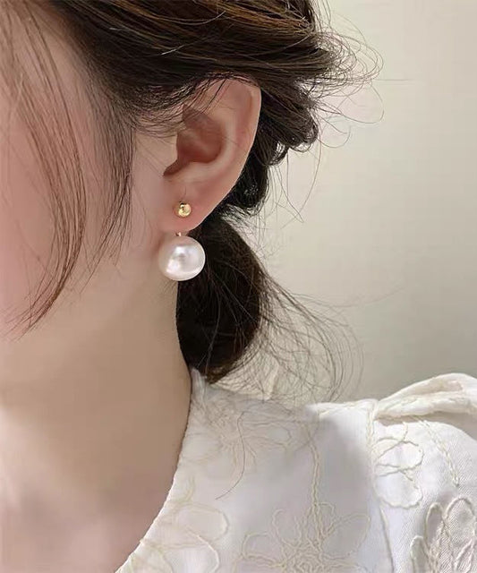 Pendientes de perla dorada de cobre blanco estilo
