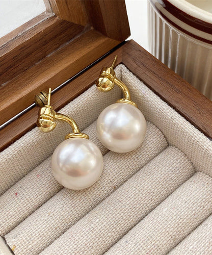 Pendientes de perla dorada de cobre blanco estilo