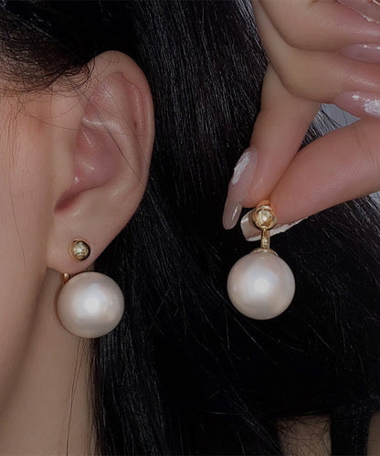 Pendientes de perla dorada de cobre blanco estilo
