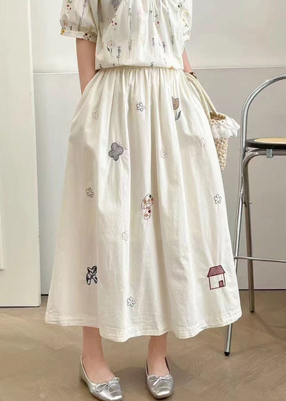 Style White Embroidered Cotton Skirt Summer
