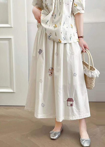 Style White Embroidered Cotton Skirt Summer