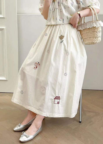 Style White Embroidered Cotton Skirt Summer