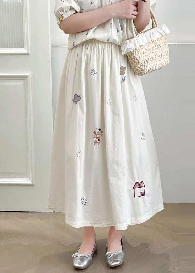 Style White Embroidered Cotton Skirt Summer