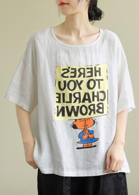 Stil Weißes lockeres T-Shirt mit O-Ausschnitt und halben Ärmeln