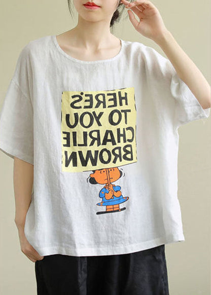 Stil Weißes lockeres T-Shirt mit O-Ausschnitt und halben Ärmeln