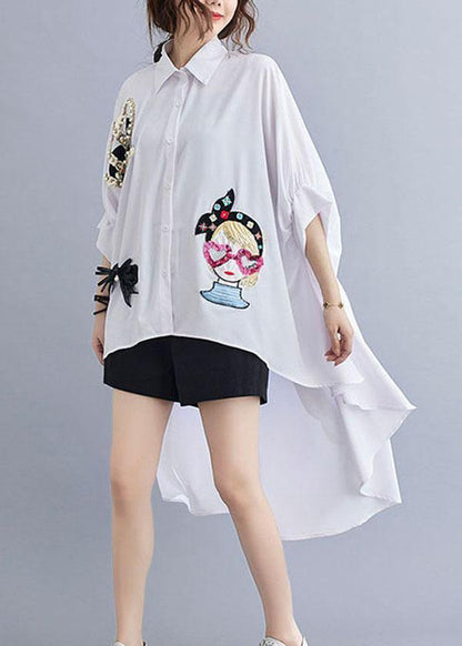 Style White Nail Bead Sequins Button Summer Top - SooLinen