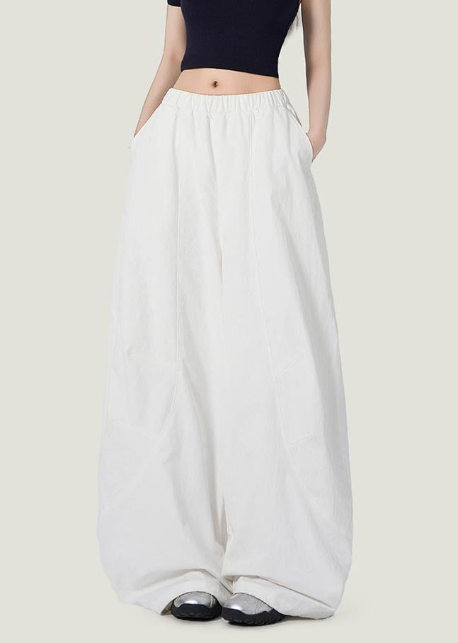 Style White Oversized Cotton Wide Leg Pants Fall