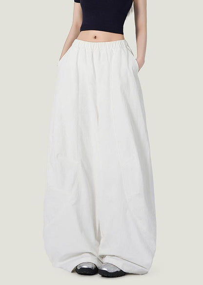 Style White Oversized Cotton Wide Leg Pants Fall