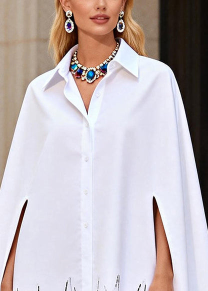 Style White Oversized Hollow Out Chiffon Shirt Dresses Batwing Sleeve