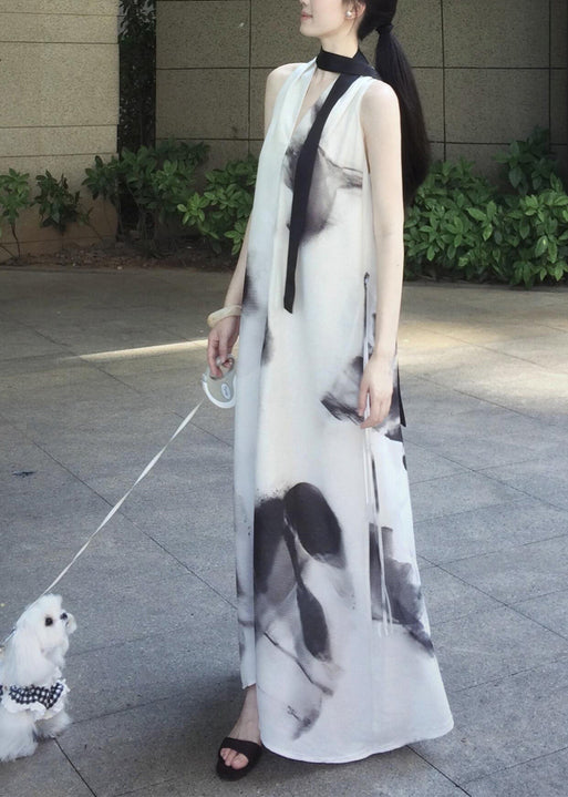 Vestido halter de gasa con efecto tie dye blanco extragrande sin mangas