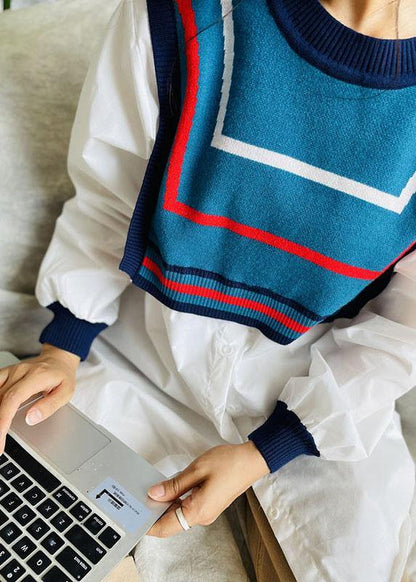 Style White Patchwork Knit Button Fall Tops Long sleeve - SooLinen