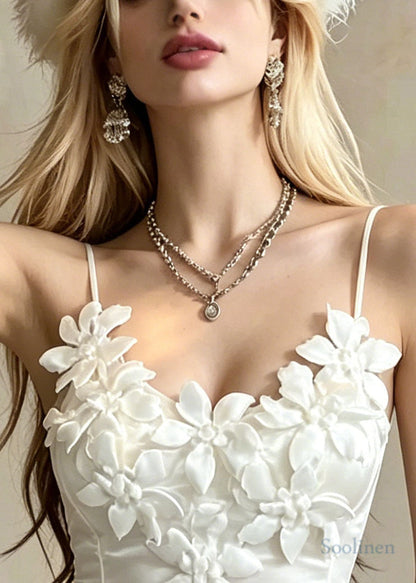 Style White Stereoscopic Floral Cotton Beach Vest Summer
