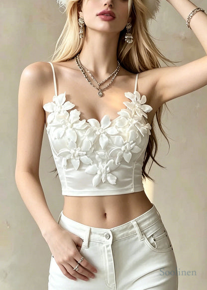 Style White Stereoscopic Floral Cotton Beach Vest Summer