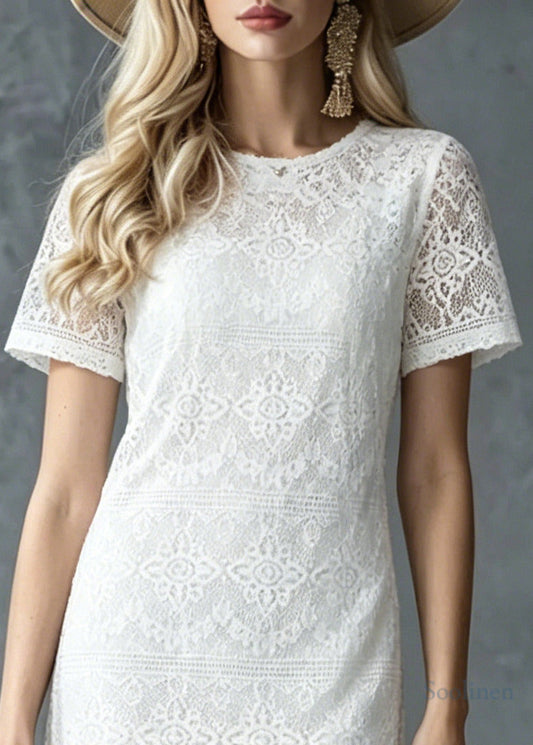 Style White Tasseled Patchwork Lace Maxi Dress Summer