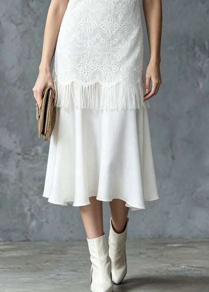 Style White Tasseled Patchwork Lace Maxi Dress Summer