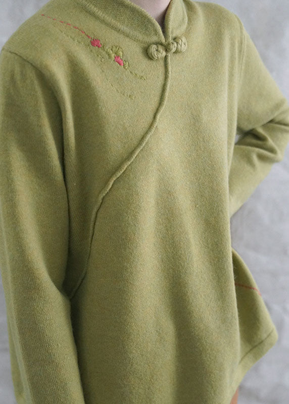 Stil Gelb Lässige Retro-Strickoberteile mit Stickereien