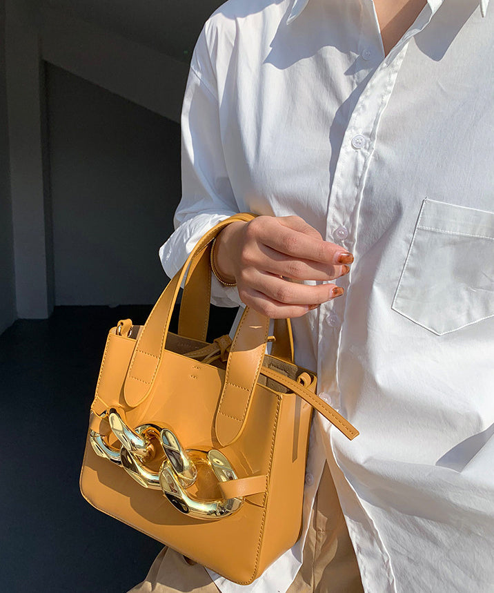Style Yellow Chain Linked Faux Leather Tote Mini Bag