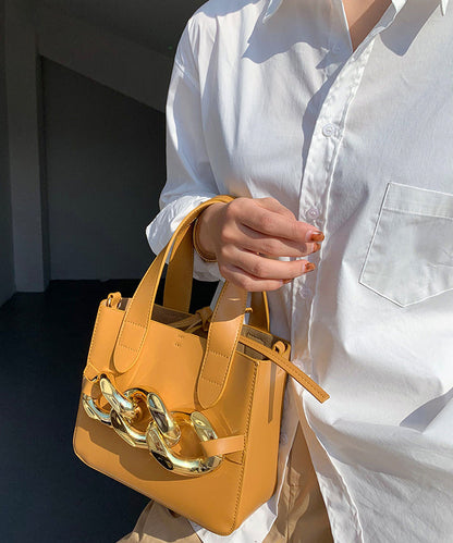 Style Yellow Chain Linked Faux Leather Tote Mini Bag