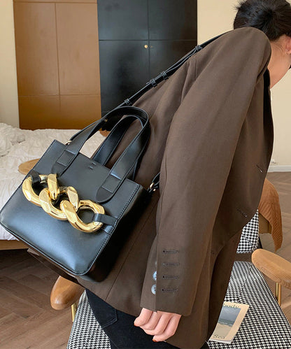 Style Yellow Chain Linked Faux Leather Tote Mini Bag