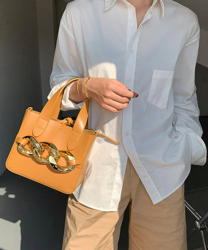 Style Yellow Chain Linked Faux Leather Tote Mini Bag