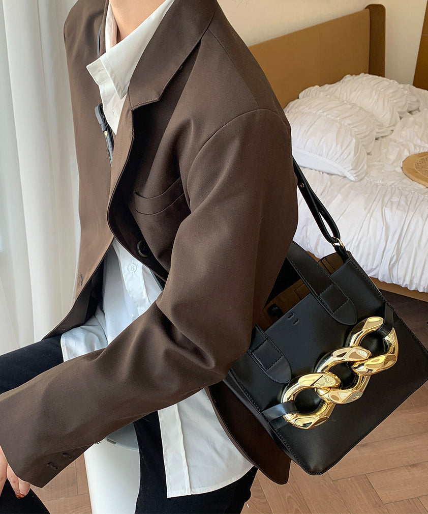 Style Yellow Chain Linked Faux Leather Tote Mini Bag