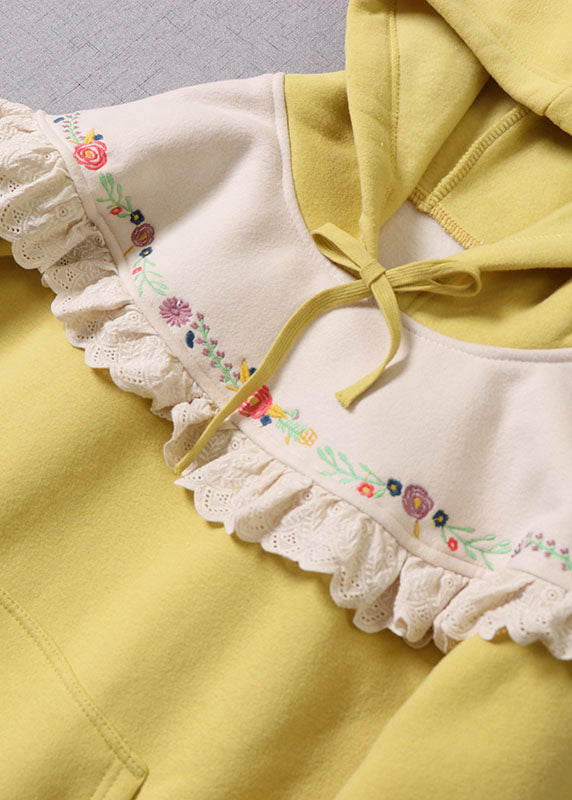 Stil Gelb Mit Kapuze Patchwork Warme Fleece Sweatshirts Winter