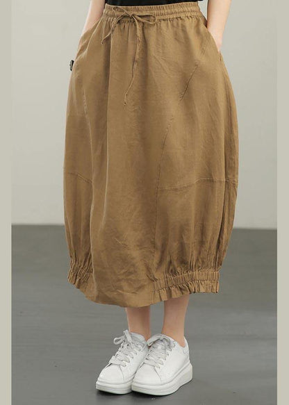 Style Yellow Pockets A Line Summer Linen  Skirts - SooLinen