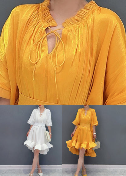 Style Yellow Ruffled Patchwork Low High Design Maxi Dress Summer