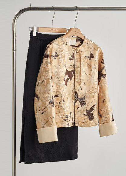 Style Yellow Tasseled Jacquard Silk Coats Fall