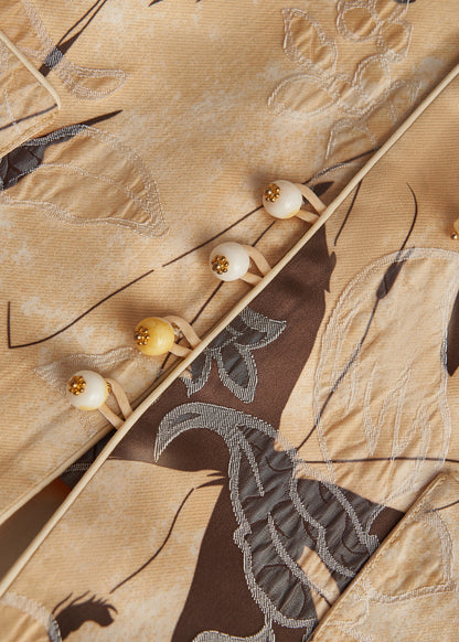 Style Yellow Tasseled Jacquard Silk Coats Fall