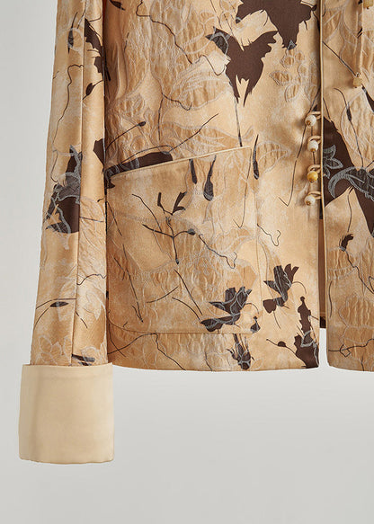 Style Yellow Tasseled Jacquard Silk Coats Fall