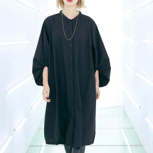 Stil schwarz Baumwolle Kleider Vintage Outfits Kordelzug Midi-Kleid