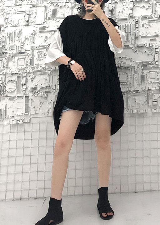 Style black Cotton quilting dresses o neck shift summer Dress - SooLinen