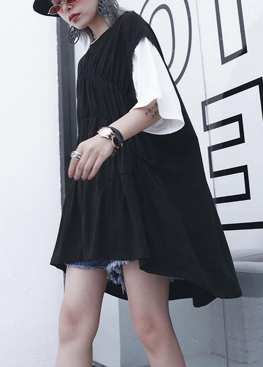 Style black Cotton quilting dresses o neck shift summer Dress - SooLinen