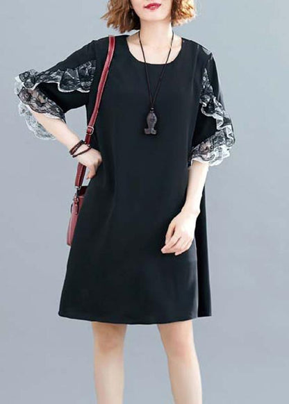 Style black chiffon dresses Fashion Ideas o neck Petal Sleeve Traveling Summer Dresses - SooLinen