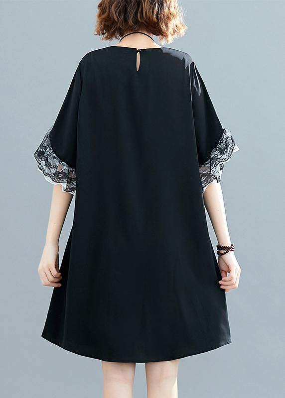 Style black chiffon dresses Fashion Ideas o neck Petal Sleeve Traveling Summer Dresses - SooLinen